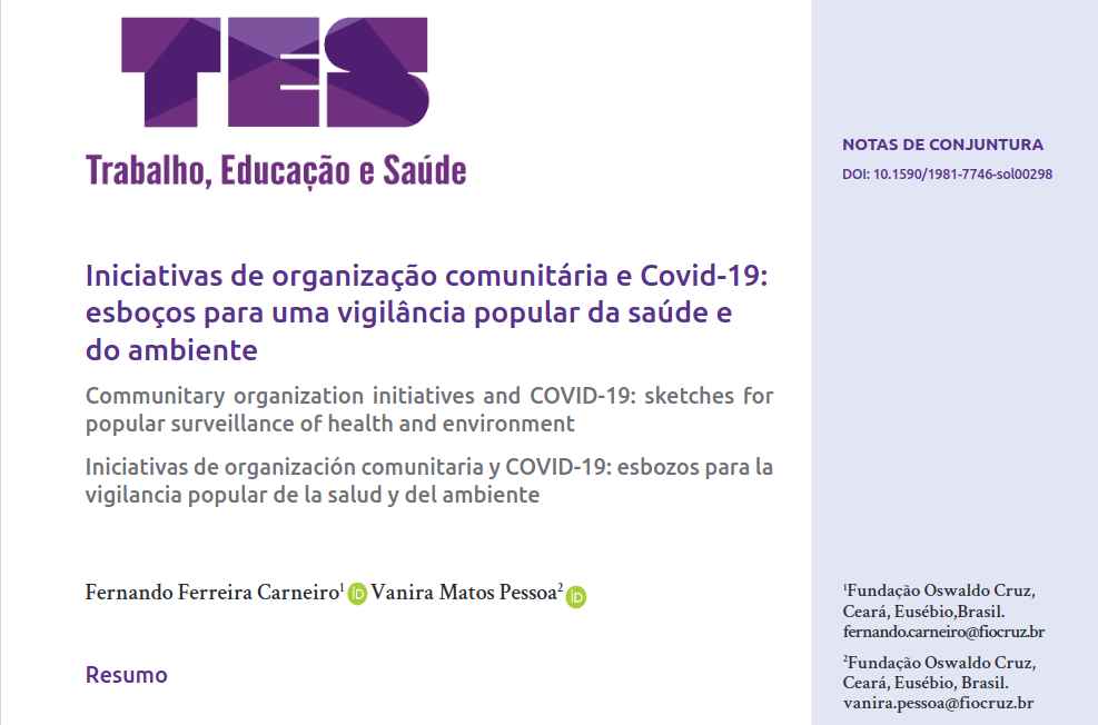 Artigo – Iniciativas de organização comunitária e Covid-19: esboços para uma vigilância popular da saúde e do ambiente