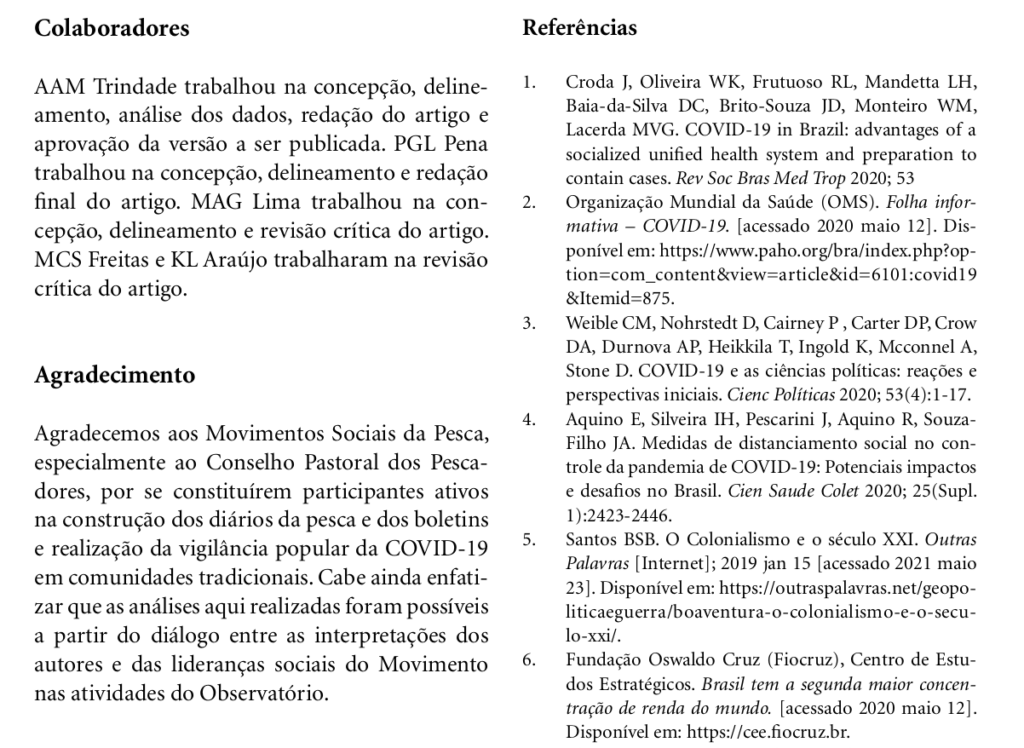 Artigo – Vigilância popular da saúde nas comunidades pesqueiras tradicionais e ecologia dos saberes no enfrentamento à COVID-19